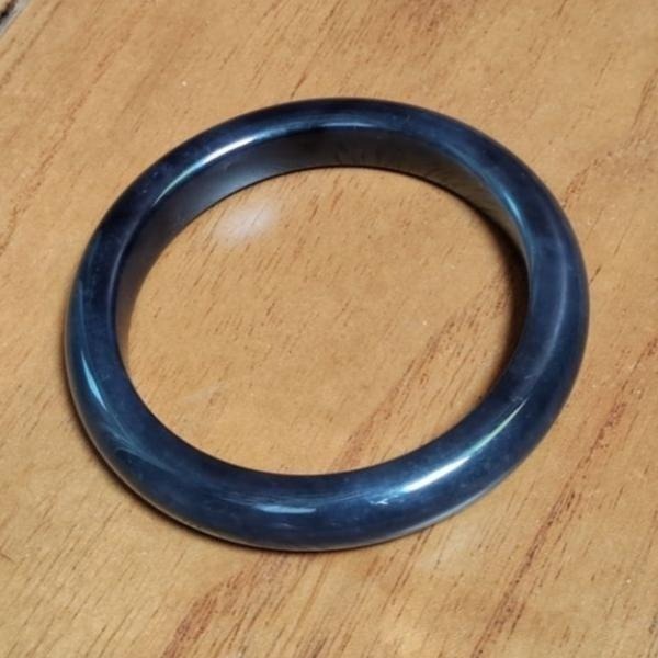 【賞】和田玉 青海料 帝王紫 泥鰍背平安鐲 內徑59+ 約19圍-細節圖6