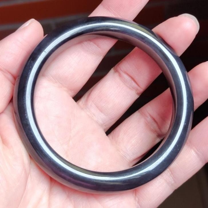 【賞】和田玉 青海料 帝王紫 泥鰍背平安鐲 內徑59+ 約19圍-細節圖4