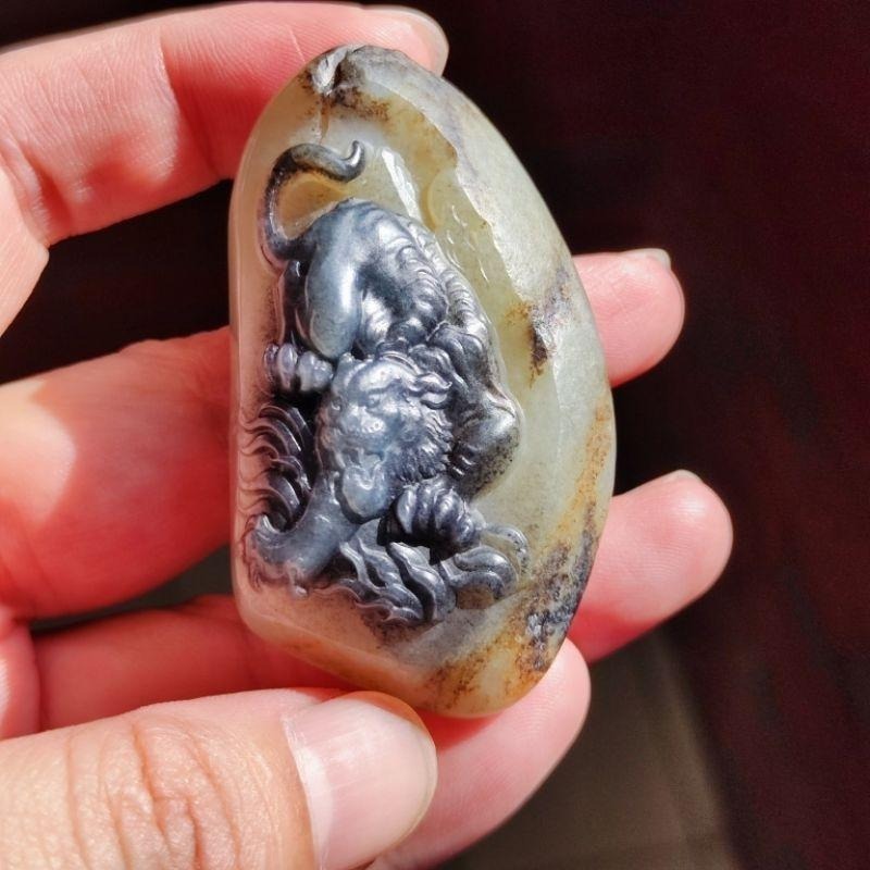 【賞】籽料 秋梨皮 下山虎 山水 擺件 雕件 手把件-細節圖3