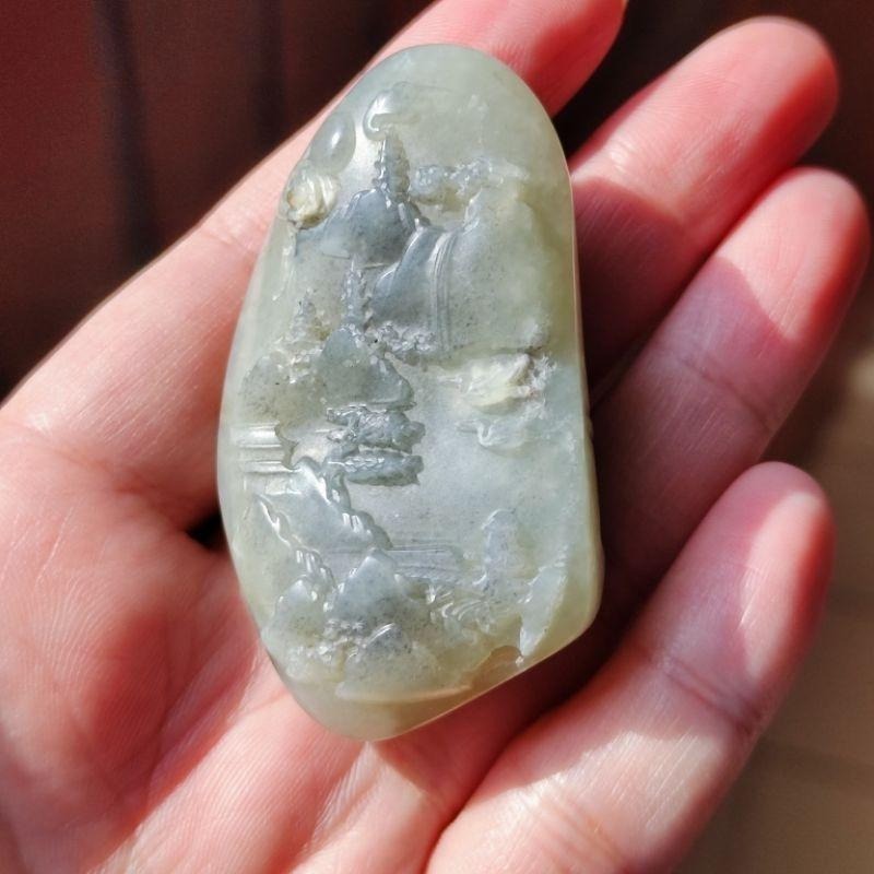 【賞】籽料 秋梨皮 下山虎 山水 擺件 雕件 手把件-細節圖8