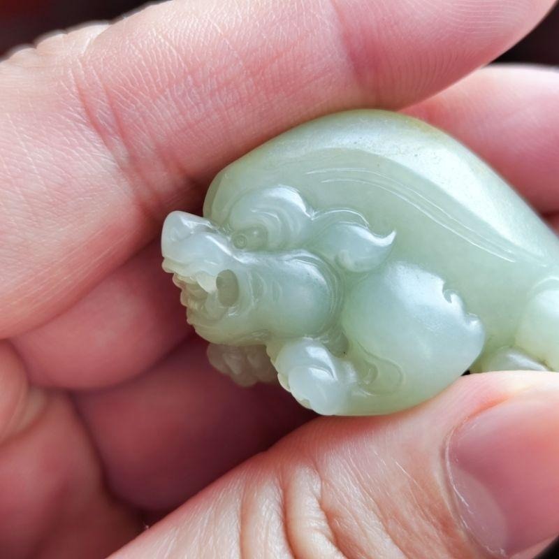 【賞】籽料 青白肉 小貔貅 灑金皮 手工雕-細節圖3