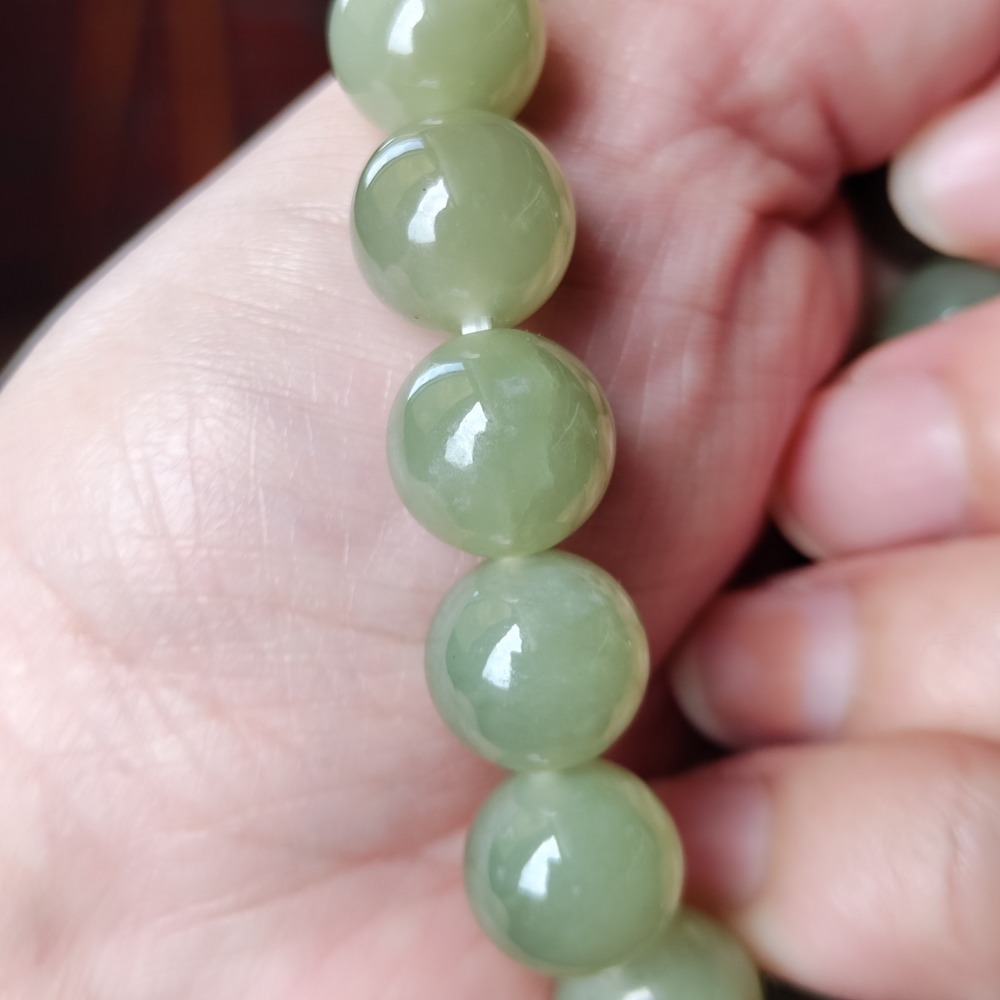 【珠串】和田玉 12mm(約11+)手串 圓珠 青堤色-細節圖2