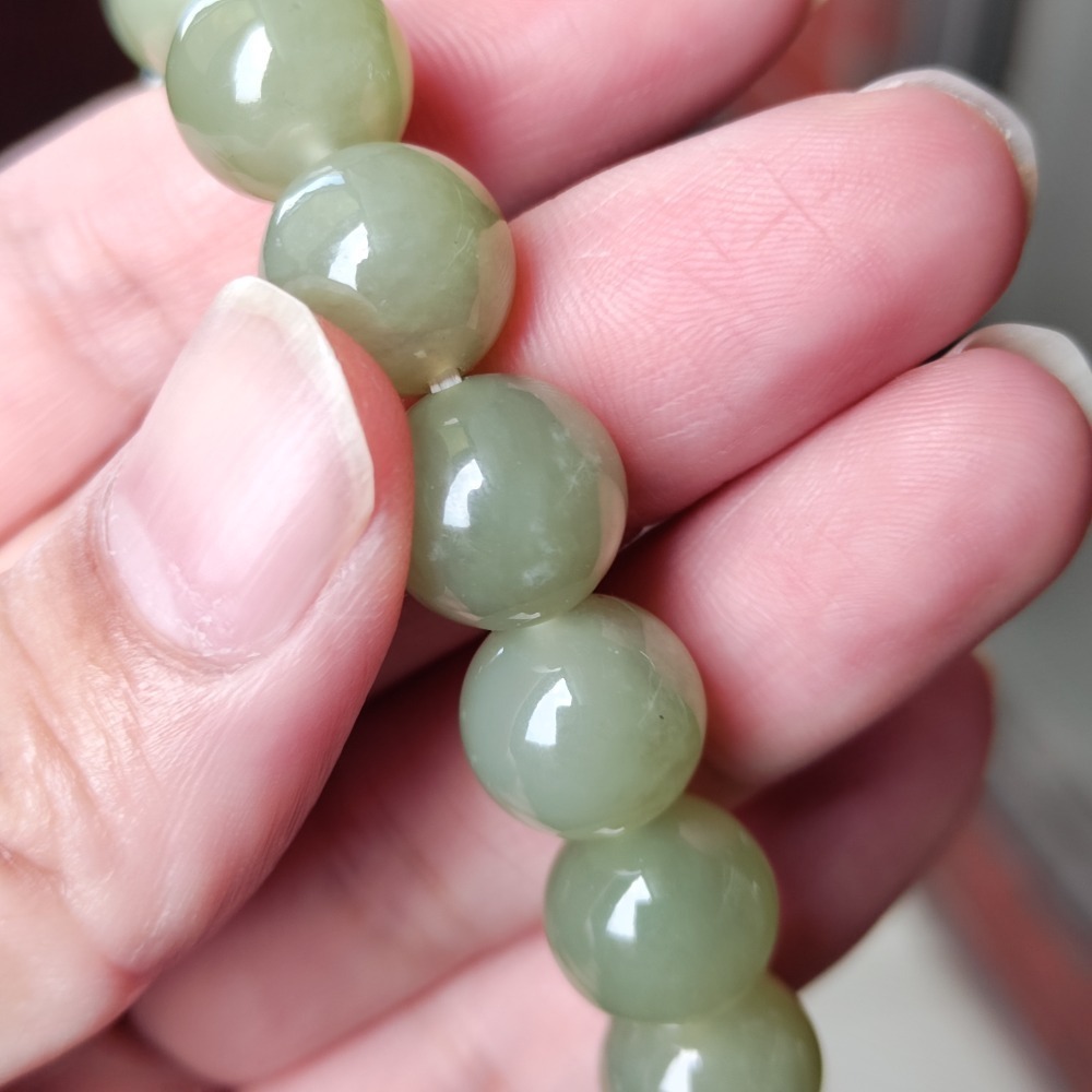【珠串】和田玉 12mm(約11+)手串 圓珠 青堤色-細節圖3
