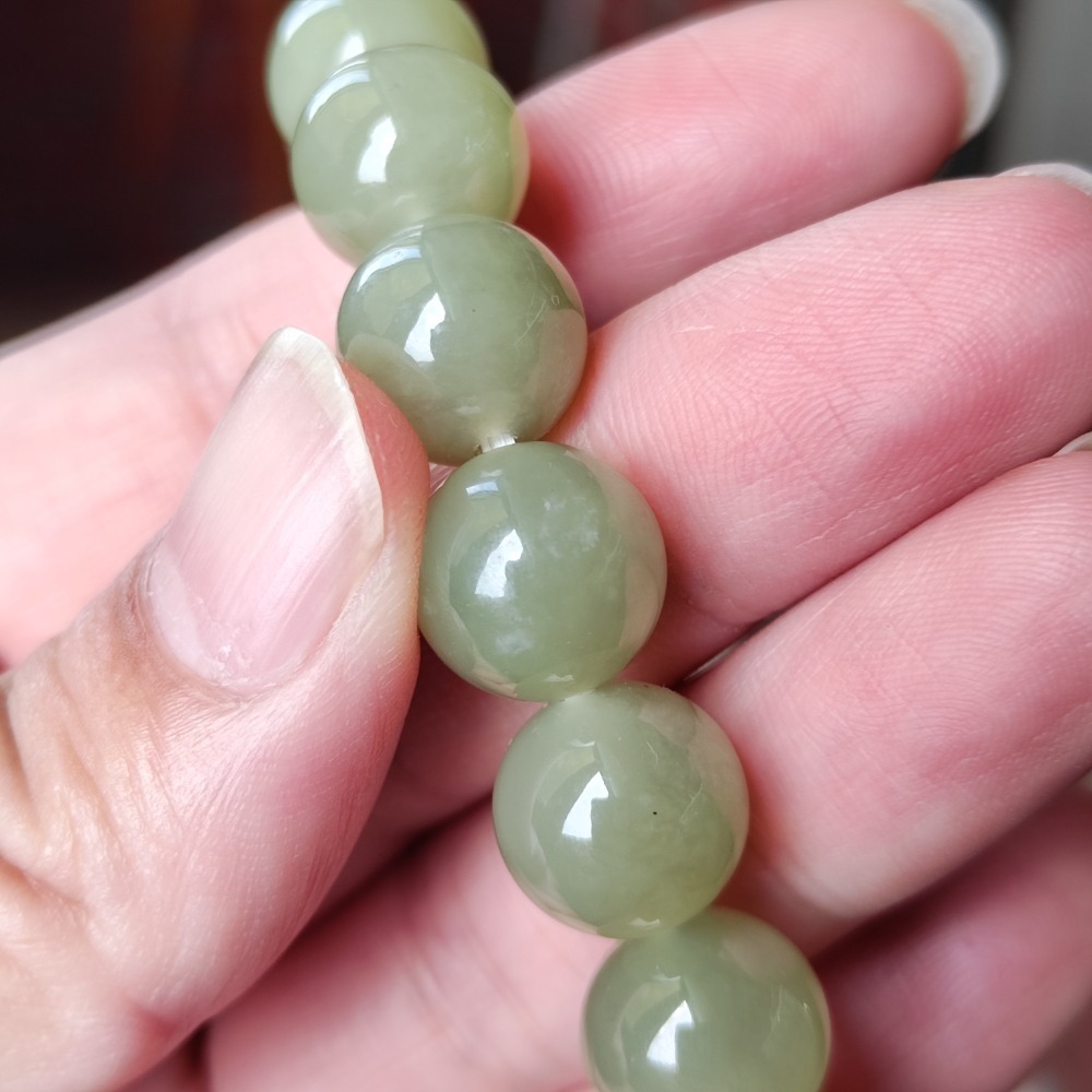 【珠串】和田玉 12mm(約11+)手串 圓珠 青堤色-細節圖4