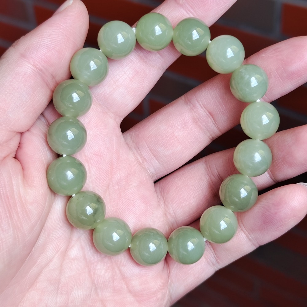 【珠串】和田玉 12mm(約11+)手串 圓珠 青堤色-細節圖6