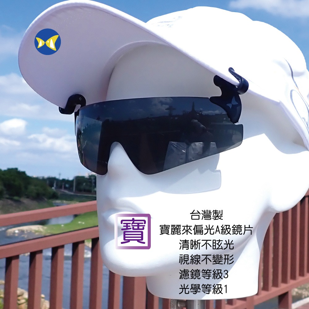台灣製 蝴蝶魚 JP42P 寶麗來偏光 可掀式 抗UV 帽夾 太陽眼鏡 附擦拭布+布套,適合高爾夫 球類 釣魚使用-細節圖5