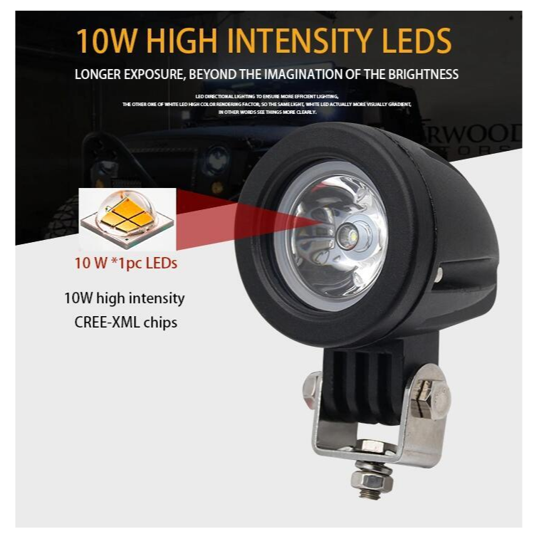 前叉燈 台灣晶片 含稅附發票【 10W 迷你圓型】高亮度 防水耐用 LED工作燈 霧燈 探照燈 農用機 照輪燈 警示燈-細節圖2