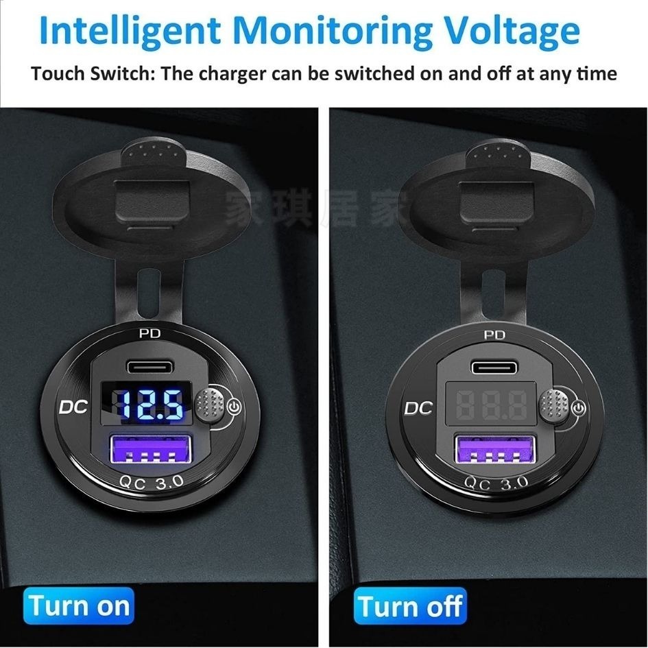 家琪居家 鋁合金 機車車充 PD QC3.0 機車USB 機車手機充電 快充 車充 機車小U 電壓表 機車防水USB-細節圖3