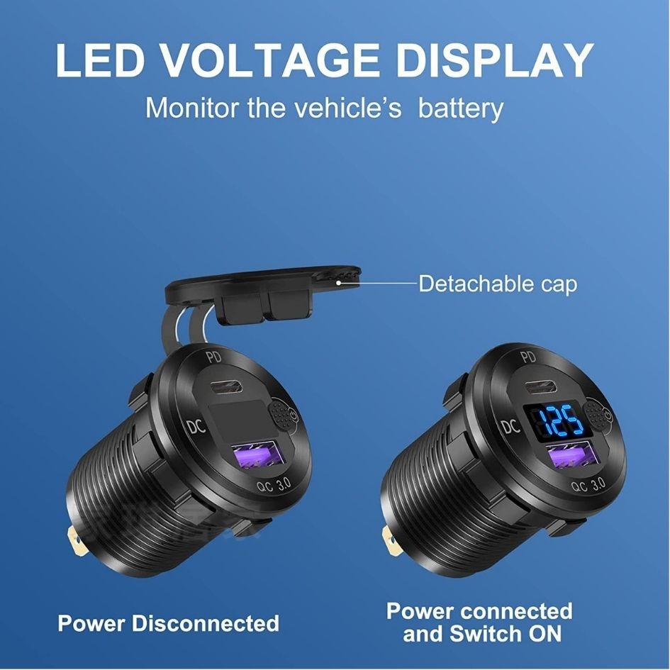 家琪居家 鋁合金 機車車充 PD QC3.0 機車USB 機車手機充電 快充 車充 機車小U 電壓表 機車防水USB-細節圖4