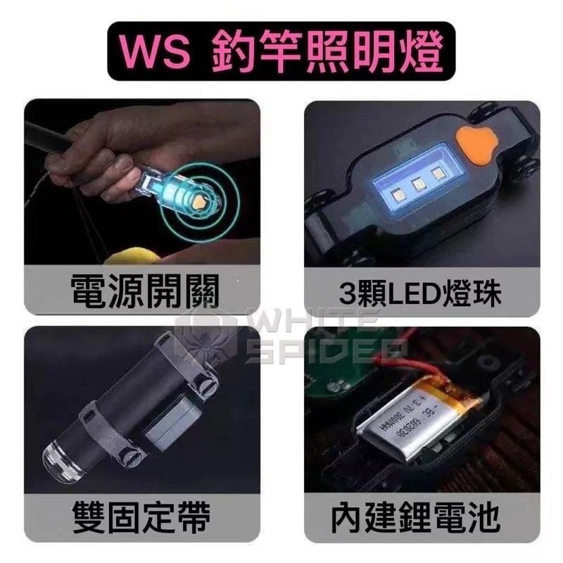 【W.S釣具-現貨】LED釣竿照明燈、重力感應啟動、充電式釣竿燈、池釣竿、磯竿、投竿可裝、夜釣、池釣、海釣適用-細節圖2
