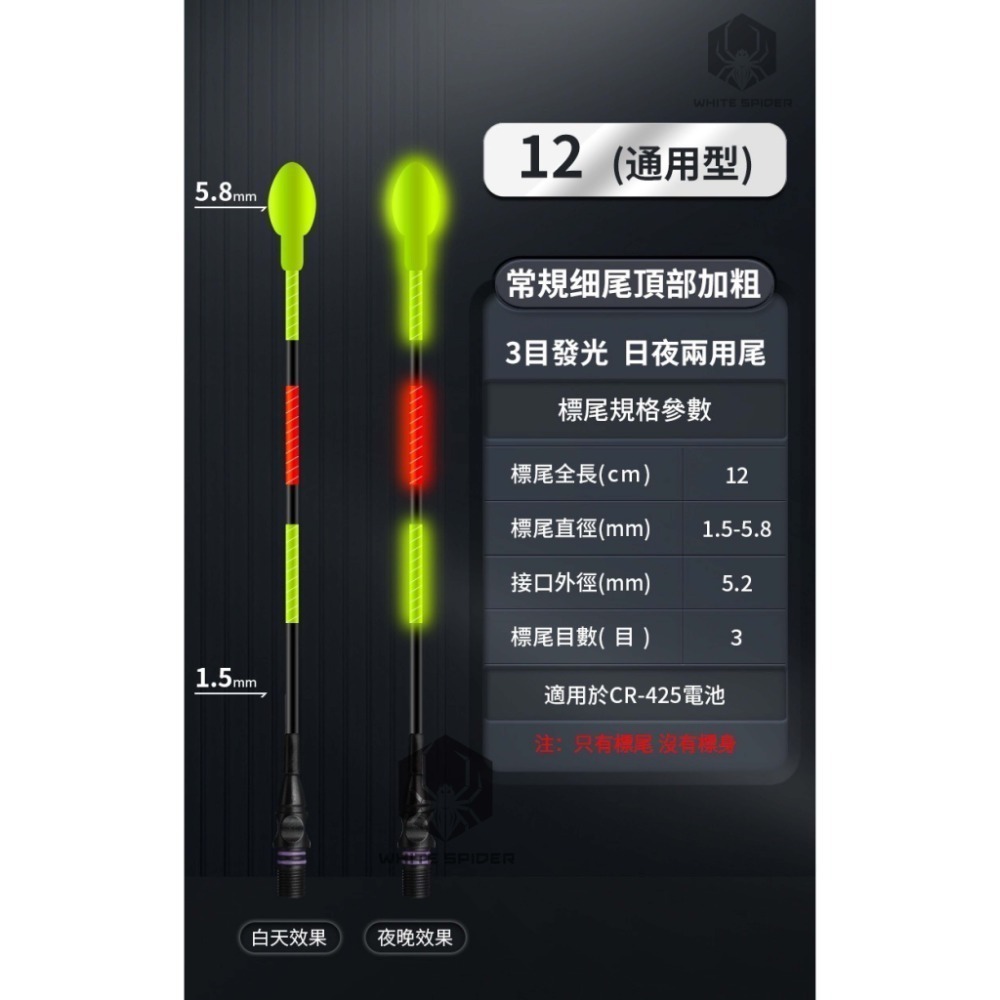 【W.S釣具-現貨供應】電子浮標、電子浮標替換尾、咬餌變色尾、磯釣尾、玻纖硬尾、DIY浮標尾、蝦標、池釣浮標、台灣現貨-規格圖9