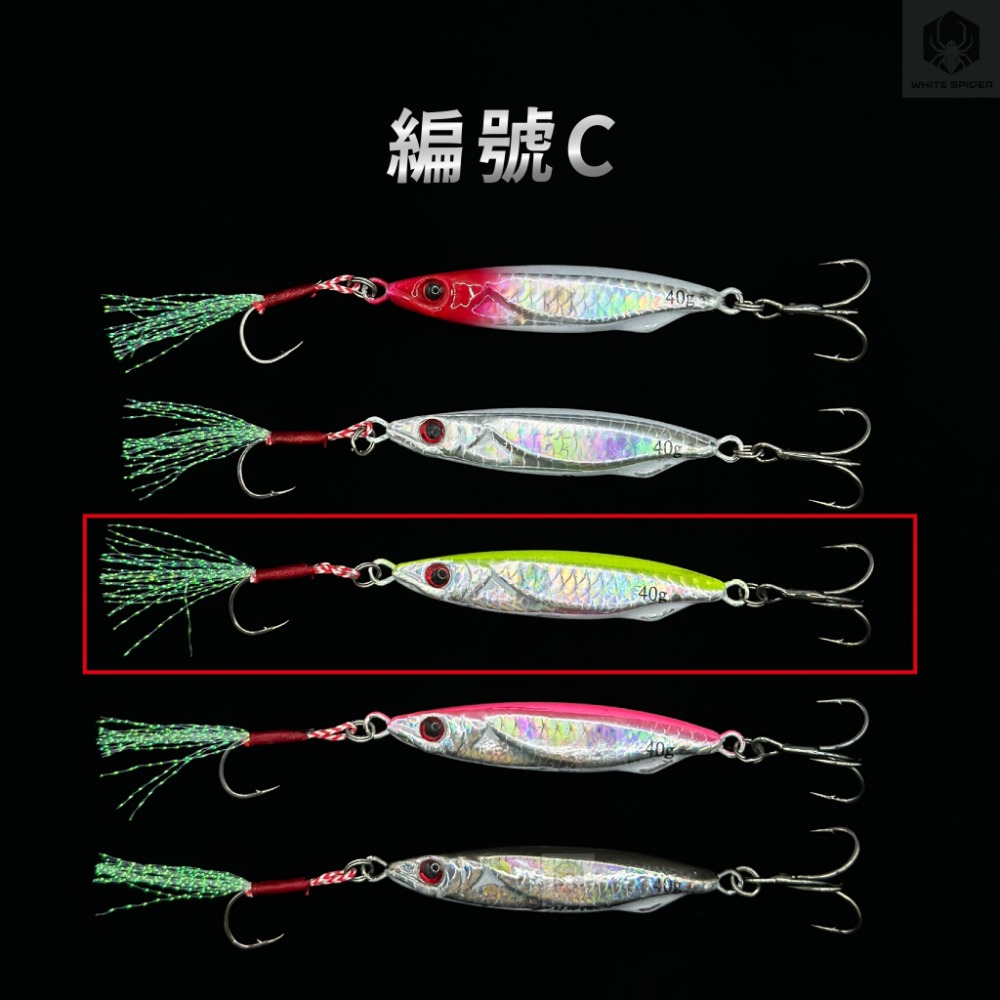 【W.S釣具-現貨❤️】魚型鐵板路亞40g、岸拋鐵板、鐵板路亞、附前後雙鉤、微鐵、岸拋路亞、遠投鐵板、臺灣現貨-規格圖9