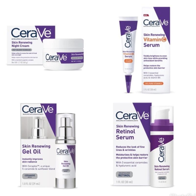 CeraVe適樂膚 肌膚晚霜、維他命 C 玻尿酸精華液、CeraVe 肌膚凝膠油