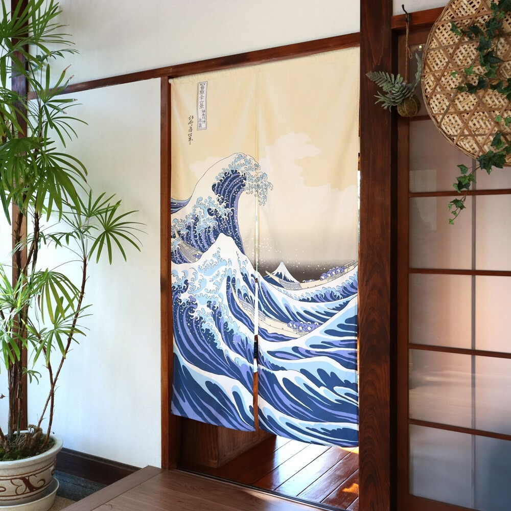 沐菲戀日小舖  日本製現貨 葛飾北齋 白波門簾 85 x 150cm 門簾 のれん長門簾 兩片式 門簾 掛簾-細節圖3