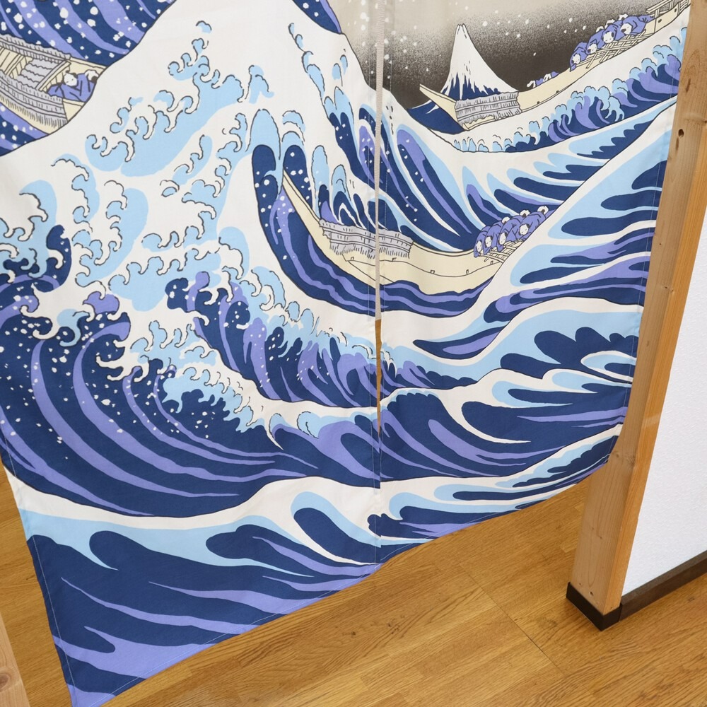 沐菲戀日小舖  日本製現貨 葛飾北齋 白波門簾 85 x 150cm 門簾 のれん長門簾 兩片式 門簾 掛簾-細節圖4