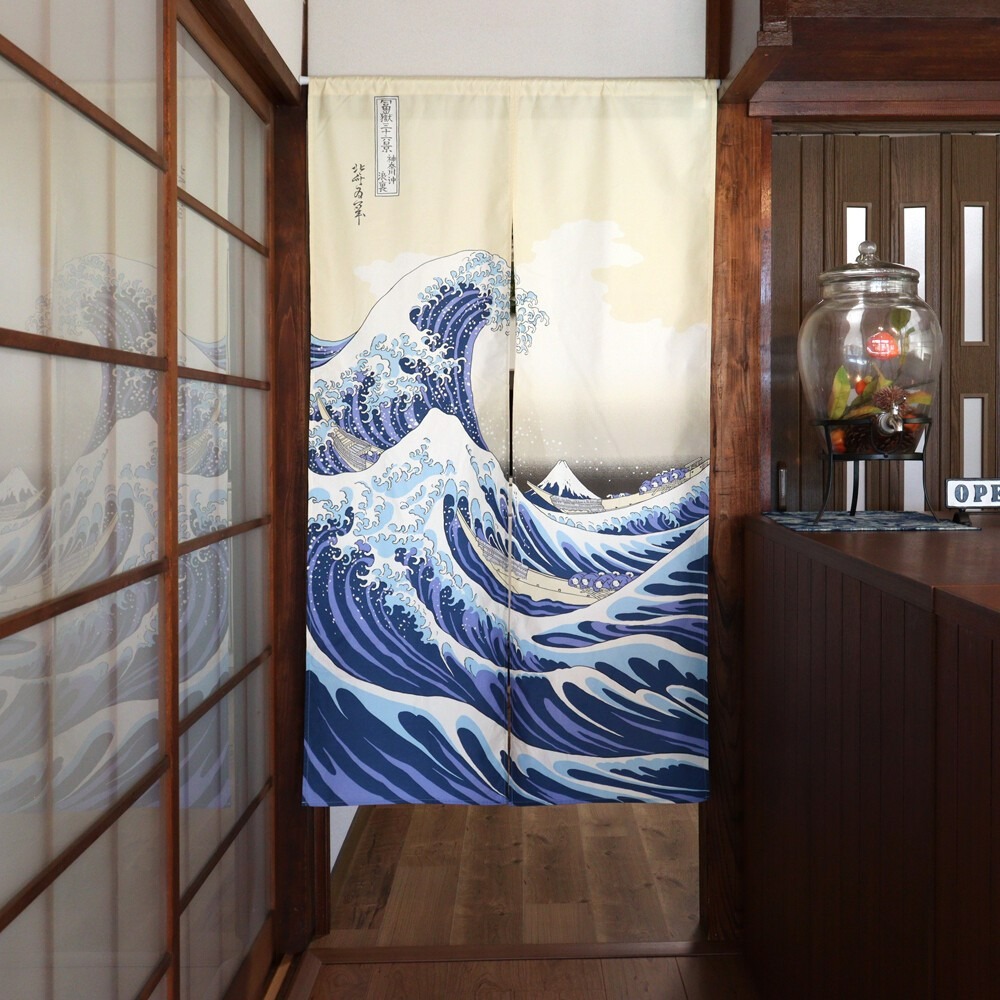 沐菲戀日小舖  日本製現貨 葛飾北齋 白波門簾 85 x 150cm 門簾 のれん長門簾 兩片式 門簾 掛簾-細節圖5