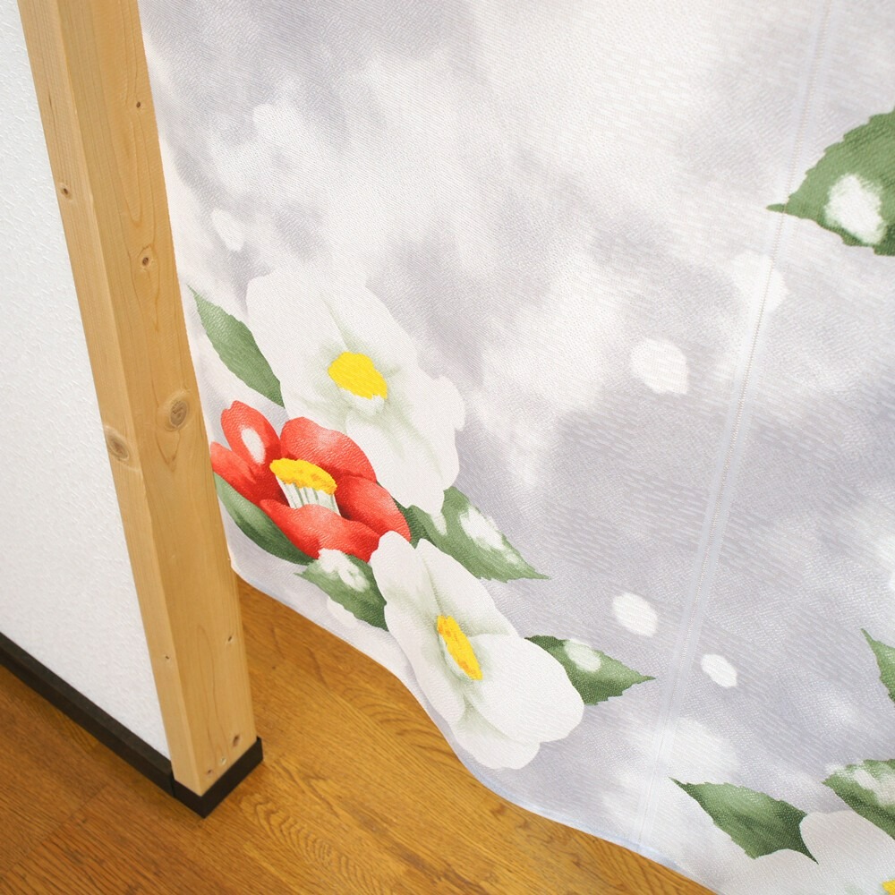 沐菲戀日小舖 日本製現貨 山中奈緒子浮世繪椿の雪《山茶花雪》85x150cm日式門簾 のれん長門簾 兩片式 門簾 掛簾-細節圖5