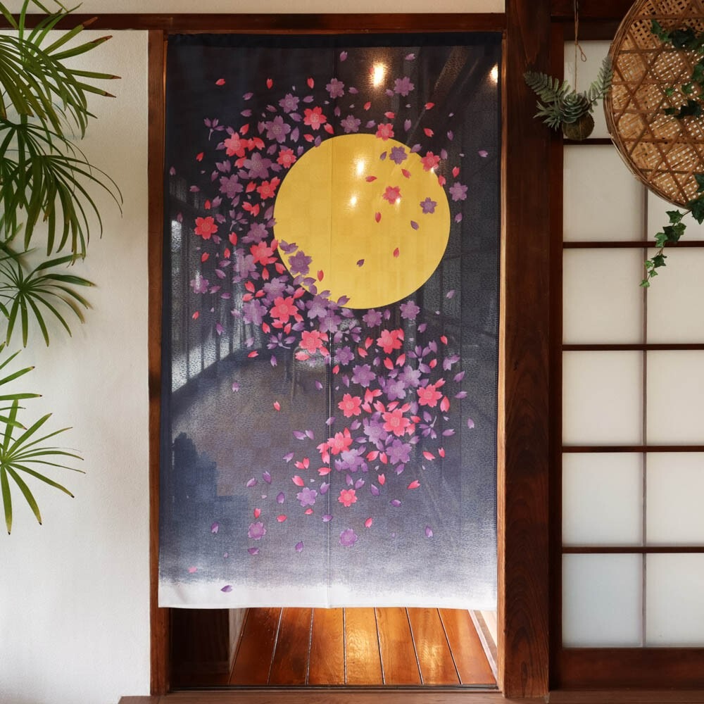 沐菲戀日小鋪 日本製現貨 月光櫻花  85x150cm 月光櫻 のれん長門簾  兩片式 門簾 掛簾 遮擋簾 風水簾-細節圖3