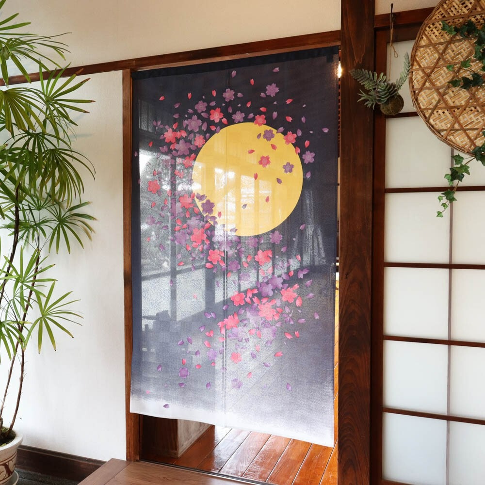沐菲戀日小鋪 日本製現貨 月光櫻花  85x150cm 月光櫻 のれん長門簾  兩片式 門簾 掛簾 遮擋簾 風水簾-細節圖6