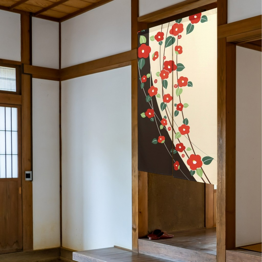 沐菲戀日小舖 日本現貨中國製 TSUBAKI椿 門簾 85x150cm 日式圖案風格 門簾 のれん長門簾 兩片式 門簾-細節圖4