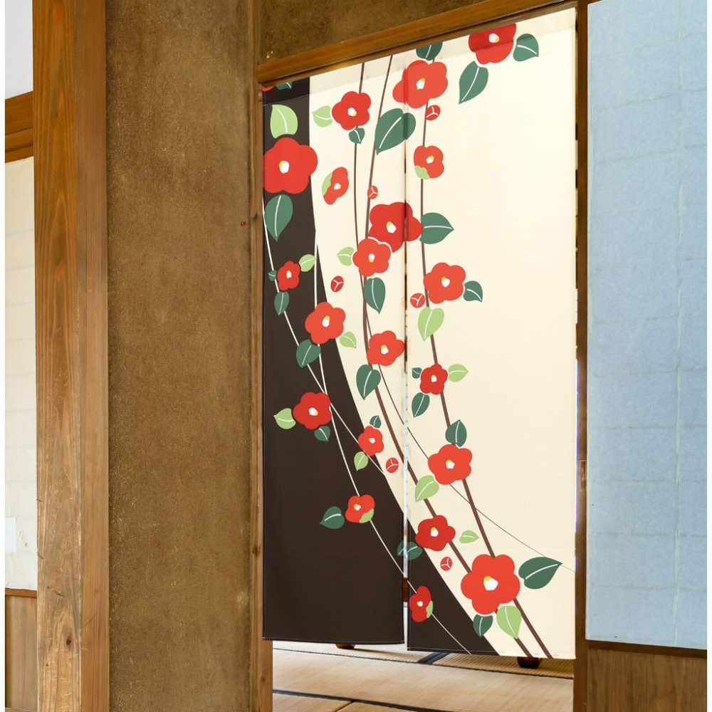 沐菲戀日小舖 日本現貨中國製 TSUBAKI椿 門簾 85x150cm 日式圖案風格 門簾 のれん長門簾 兩片式 門簾-細節圖7