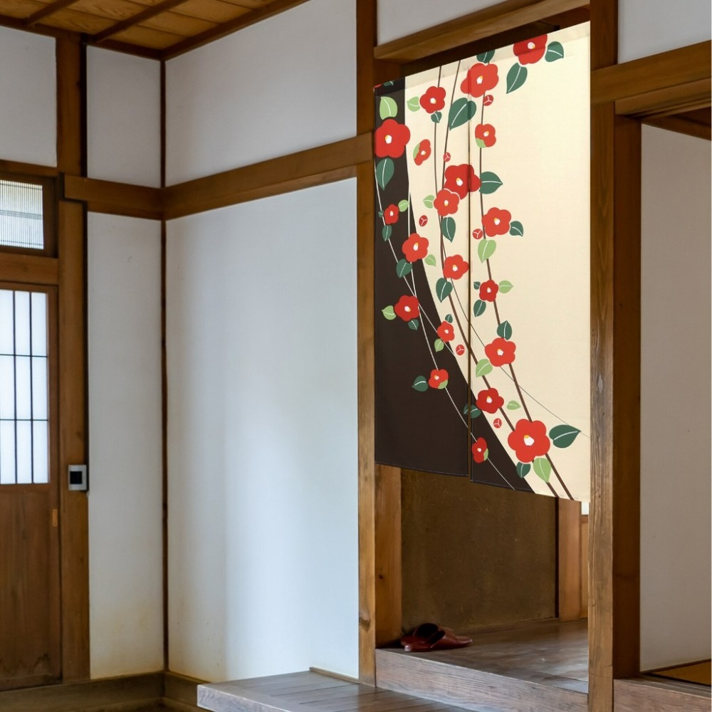 沐菲戀日小舖 日本現貨中國製 TSUBAKI椿 門簾 85x150cm 日式圖案風格 門簾 のれん長門簾 兩片式 門簾-細節圖4