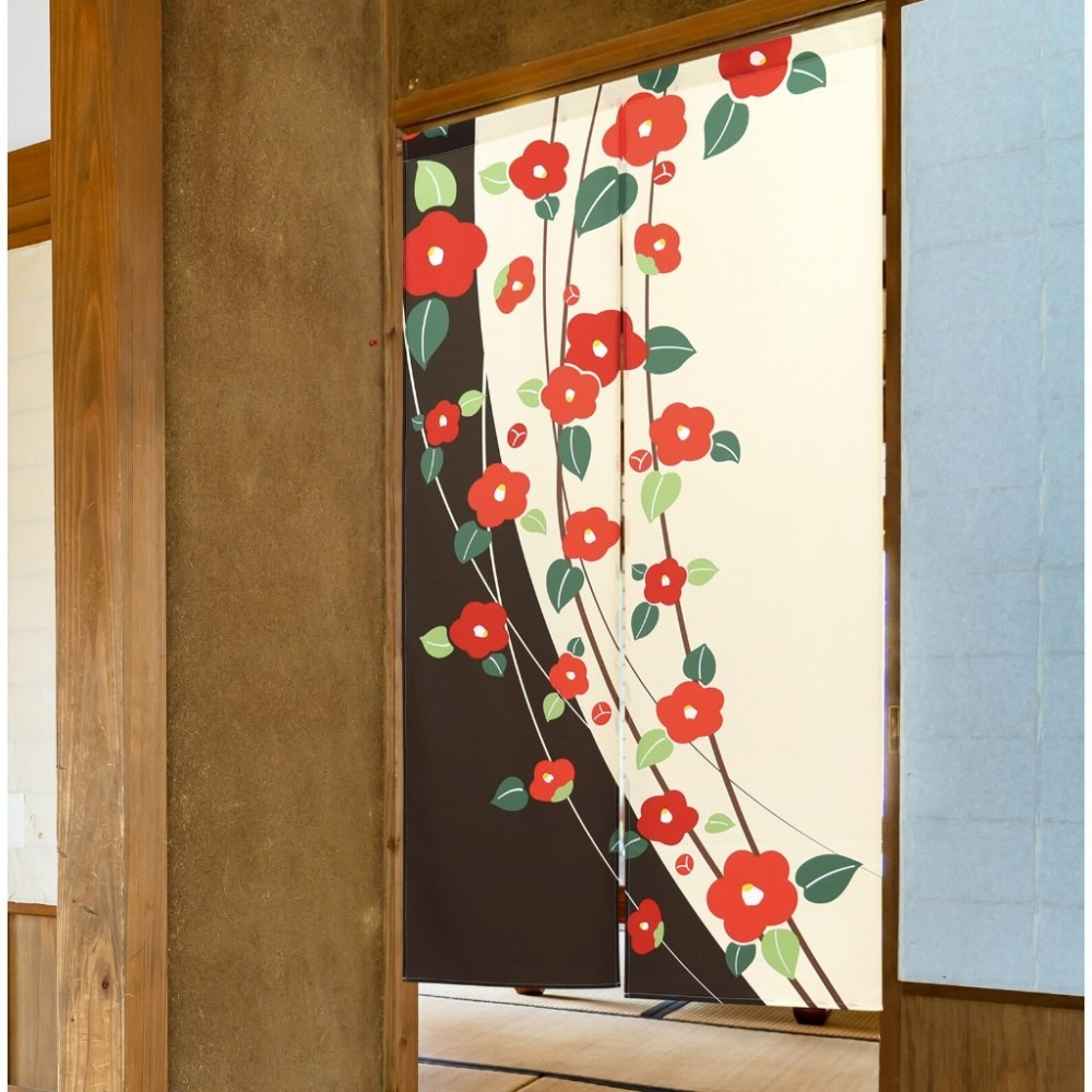 沐菲戀日小舖 日本現貨中國製 TSUBAKI椿 門簾 85x150cm 日式圖案風格 門簾 のれん長門簾 兩片式 門簾-細節圖7