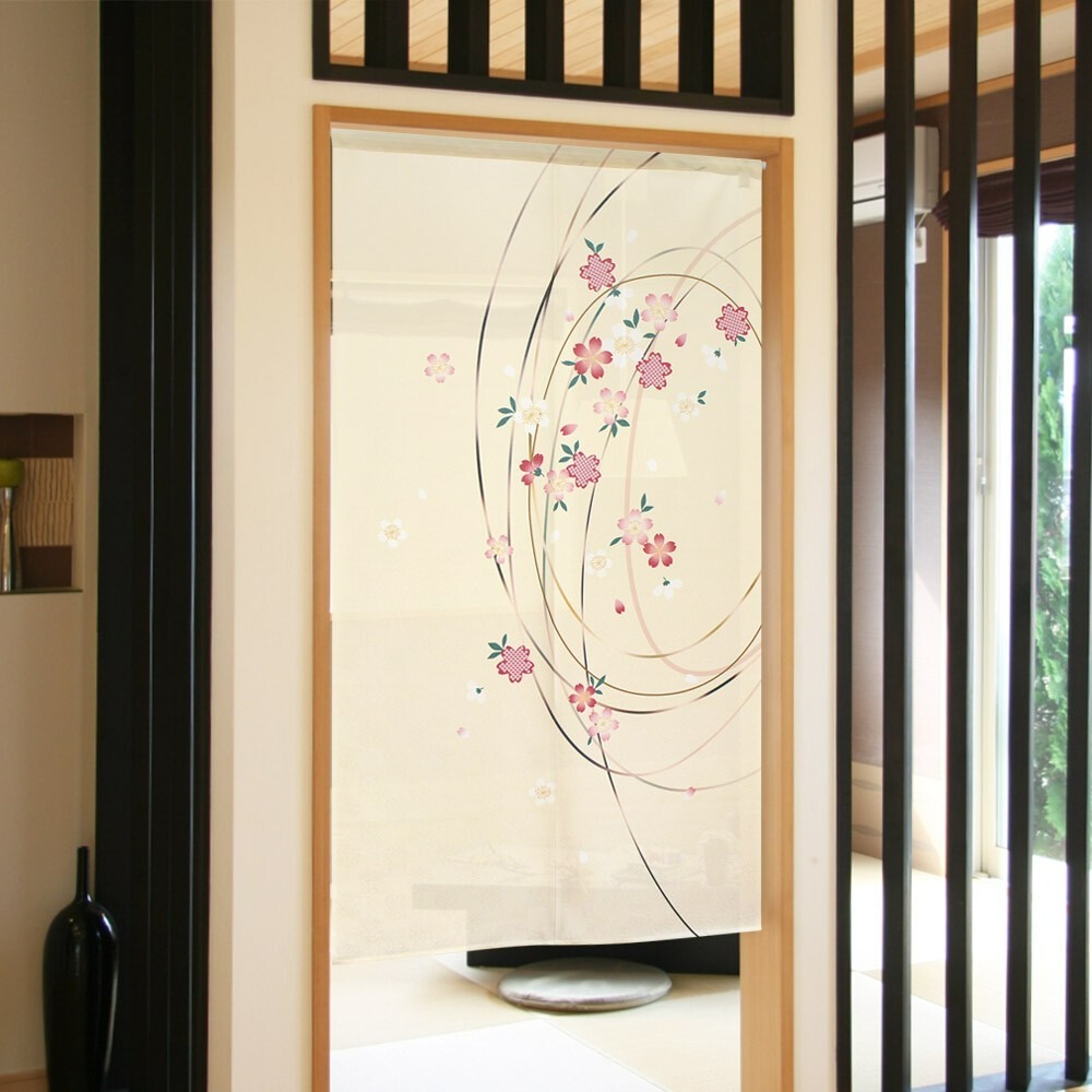 沐菲戀日小鋪 日本製現貨 和櫻門簾花便り 85x150cm  花語 のれん長門簾 兩片式 門簾 掛簾 風水簾-細節圖3