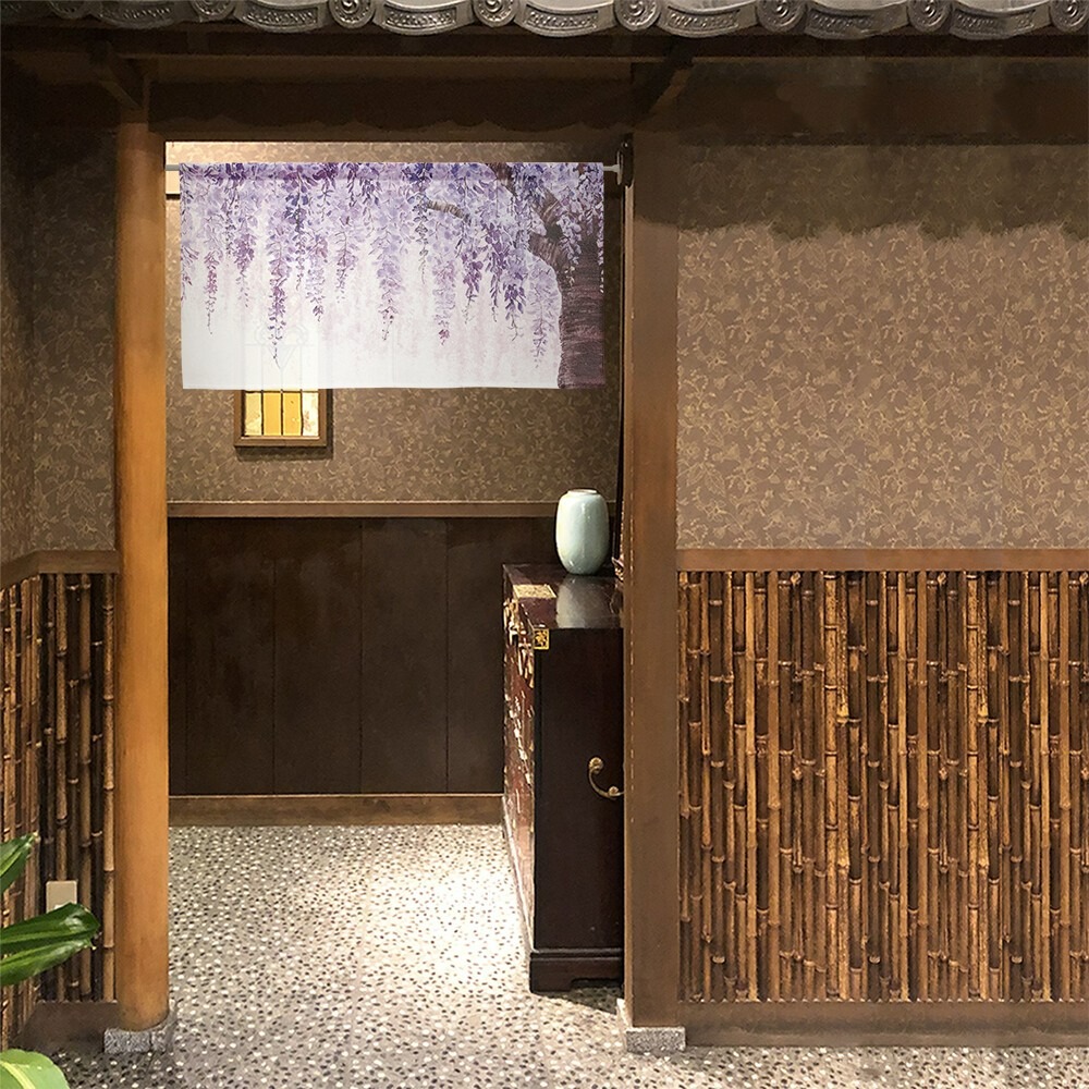 沐菲戀日小鋪 日本製現貨 紫藤花短門簾 45x85cm のれん門簾 兩片式 門簾 掛簾 風水簾 藤-細節圖4