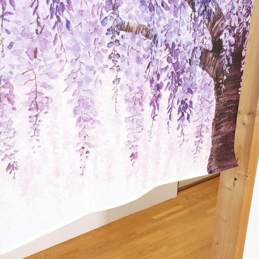 沐菲戀日小鋪 日本製現貨 紫藤花短門簾 45x85cm のれん門簾 兩片式 門簾 掛簾 風水簾 藤-細節圖2