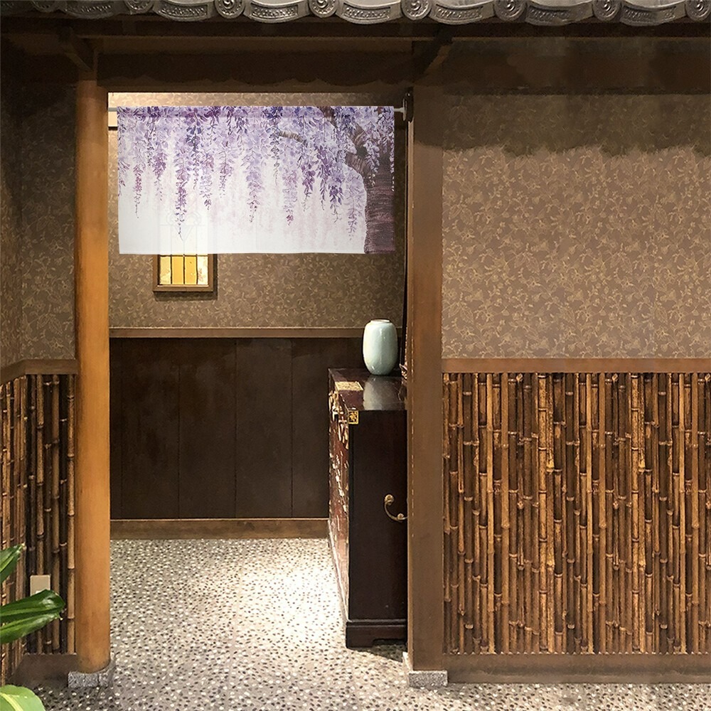沐菲戀日小鋪 日本製現貨 紫藤花短門簾 45x85cm のれん門簾 兩片式 門簾 掛簾 風水簾 藤-細節圖4