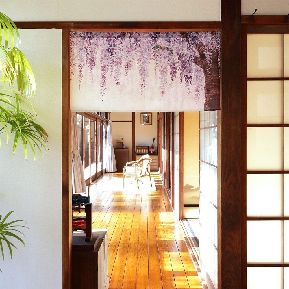 沐菲戀日小鋪 日本製現貨 紫藤花短門簾 45x85cm のれん門簾 兩片式 門簾 掛簾 風水簾 藤-細節圖5