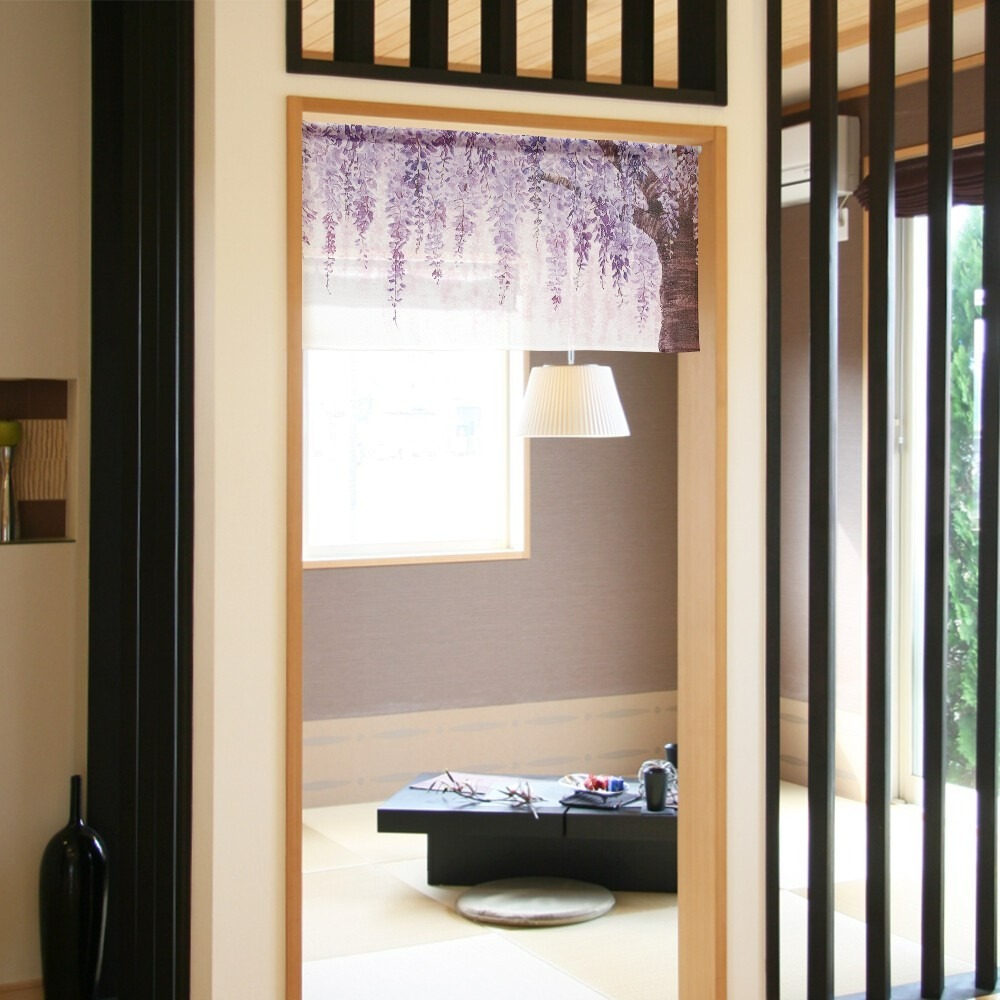 沐菲戀日小鋪 日本製現貨 紫藤花短門簾 45x85cm のれん門簾 兩片式 門簾 掛簾 風水簾 藤-細節圖6