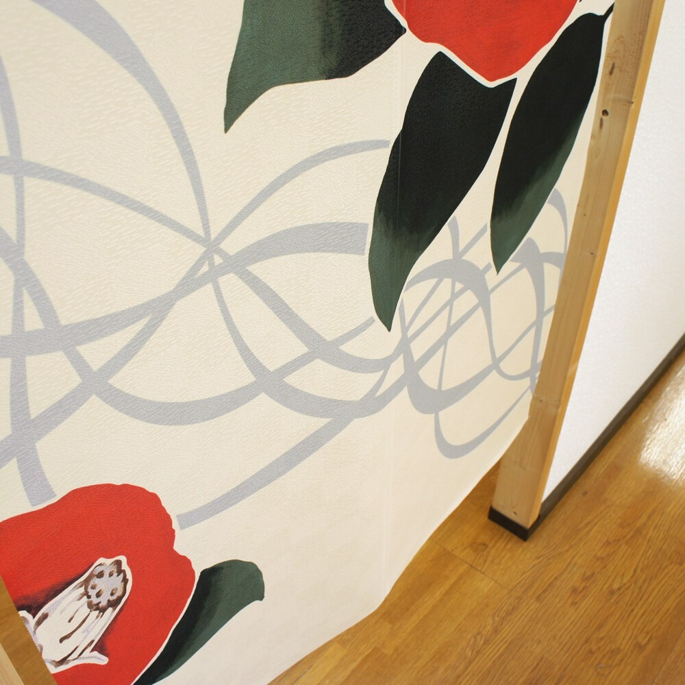 沐菲戀日小舖  日本製現貨 流線山茶花門簾 85x150cm 椿 和柄 和風 門簾 のれん長門簾 兩片式 門簾 掛簾-細節圖3