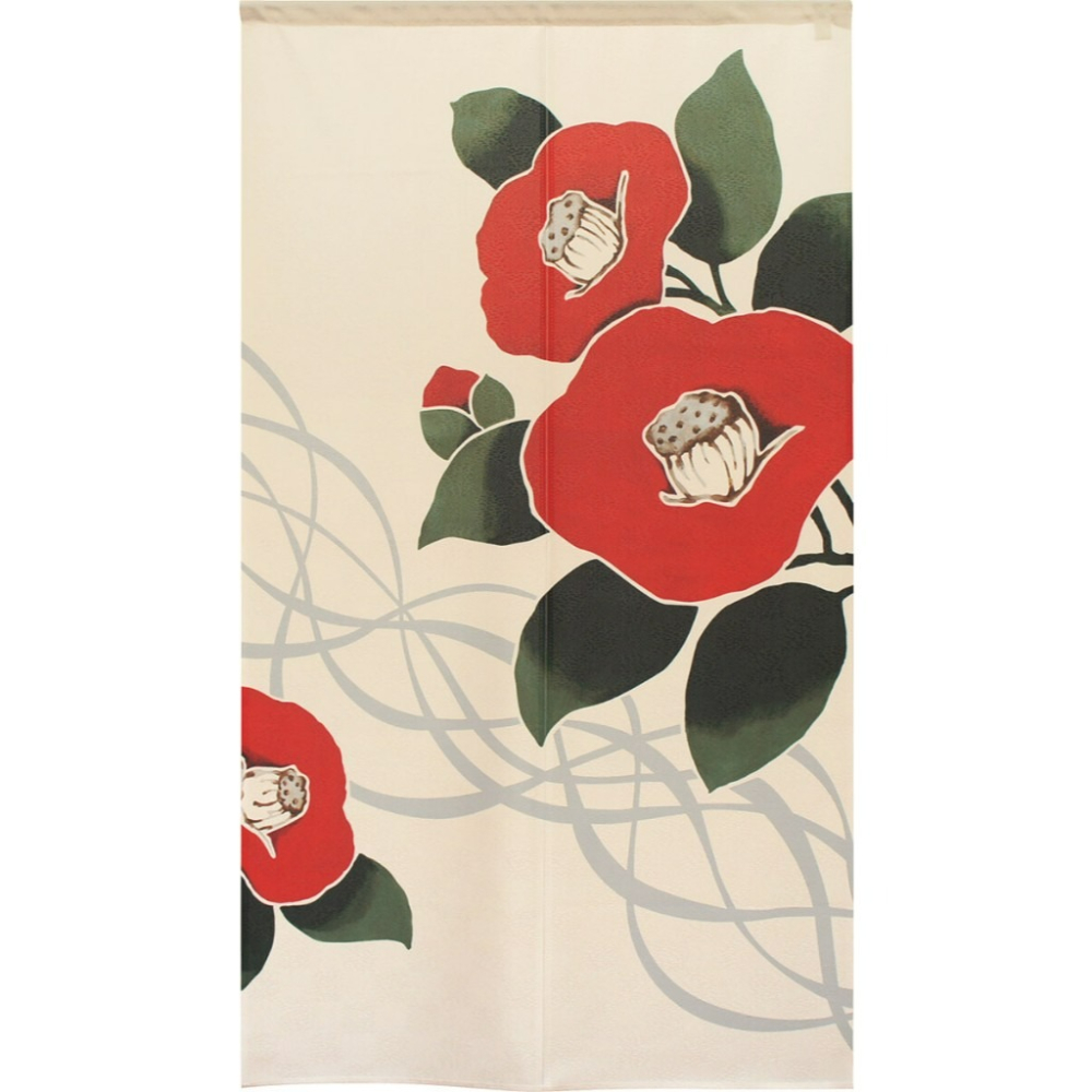 沐菲戀日小舖  日本製現貨 流線山茶花門簾 85x150cm 椿 和柄 和風 門簾 のれん長門簾 兩片式 門簾 掛簾-細節圖7
