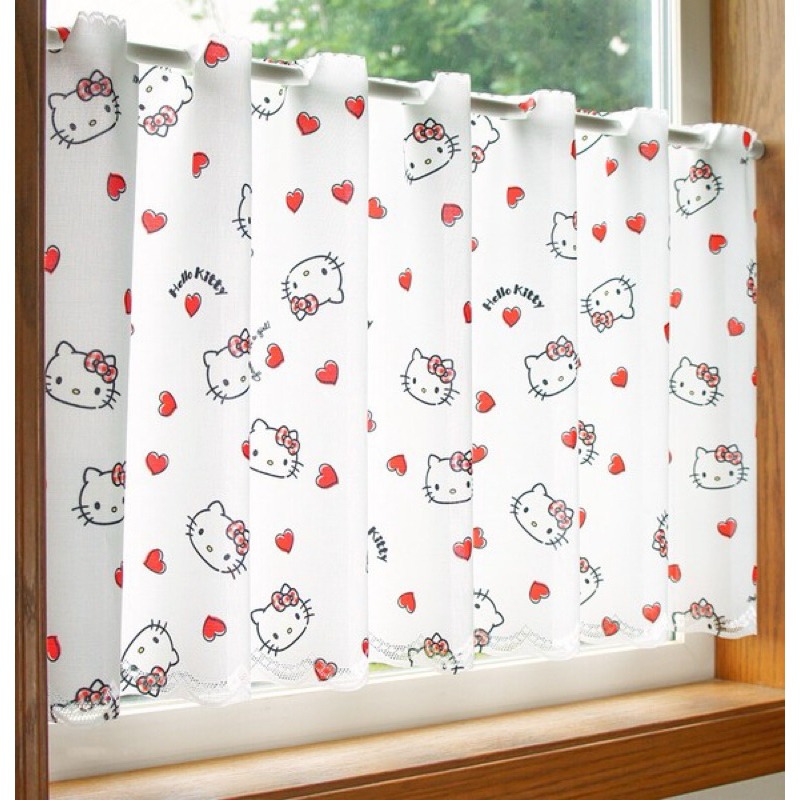 沐菲戀日小舖 日本製現貨 三麗鷗「Hello Kitty Heart Check」120x45cm門簾-細節圖2