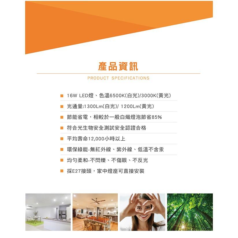 旭光 LED 全電壓燈泡 16W 白/黃光-細節圖5