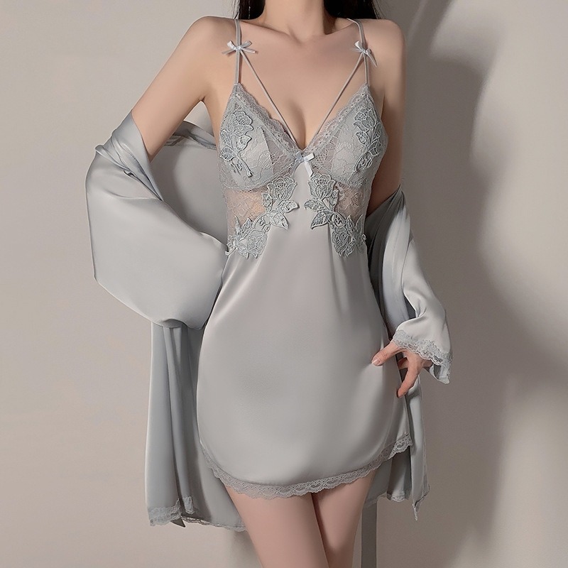【性感販賣所】現貨🎀睡衣 冰絲睡衣 冰絲睡裙 性感睡衣 冰絲睡袍 胸墊睡衣 情趣睡衣 居家服 睡衣裙 蕾絲睡衣 法式-細節圖3