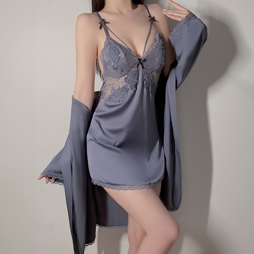 【性感販賣所】現貨🎀睡衣 冰絲睡衣 冰絲睡裙 性感睡衣 冰絲睡袍 胸墊睡衣 情趣睡衣 居家服 睡衣裙 蕾絲睡衣 法式-細節圖7