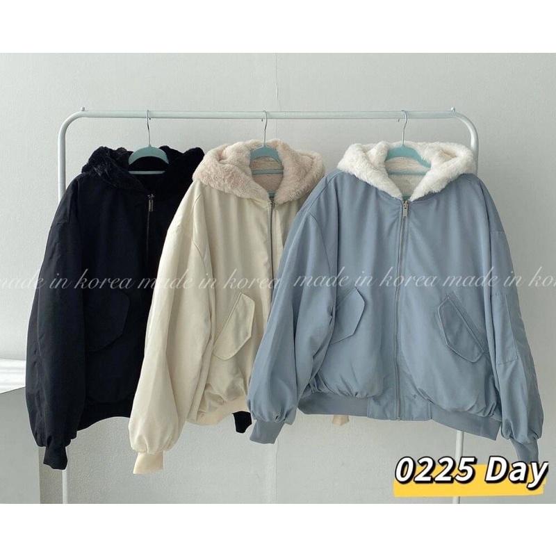 韓國同款🇰🇷秋冬新品 羊羔絨兩面穿保暖連帽外套-細節圖2