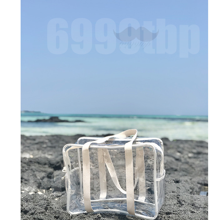【台灣現貨速發】(厚款)透明百寶袋 海灘包 沙灘包 媽媽包 外出包 繽紛彩色海灘袋 防水包透明包游泳包 韓版透明收納包-細節圖8