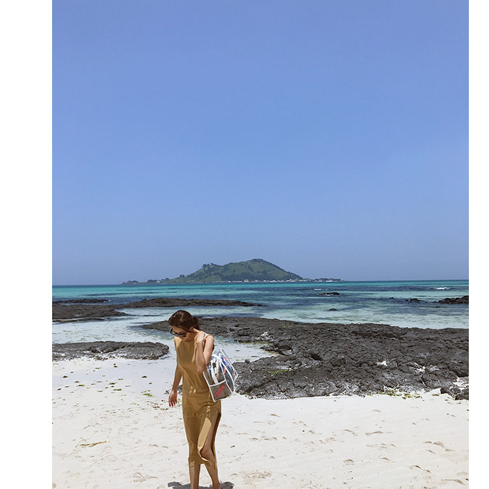 【台灣現貨速發】(厚款)透明百寶袋 海灘包 沙灘包 媽媽包 外出包 繽紛彩色海灘袋 防水包透明包游泳包 韓版透明收納包-細節圖9