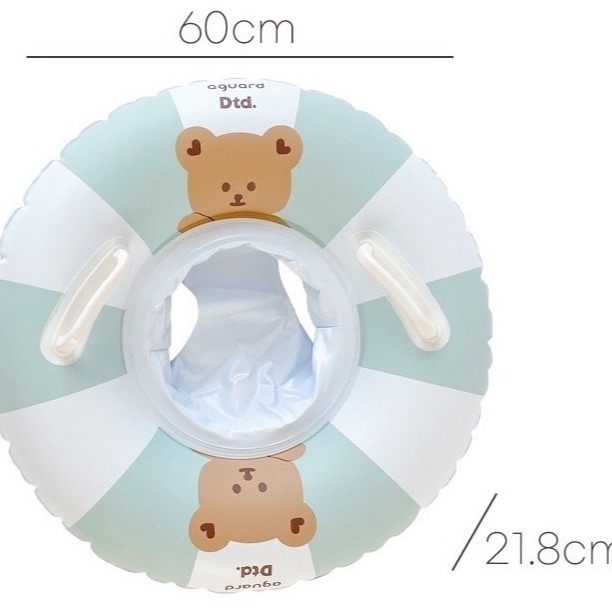 NUEO韓風INS風格 游泳圈可愛小熊造型充氣藍白小熊泳圈-細節圖2