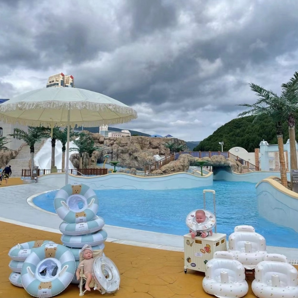 NUEO韓風INS風格 游泳圈可愛小熊造型充氣藍白小熊泳圈-細節圖4