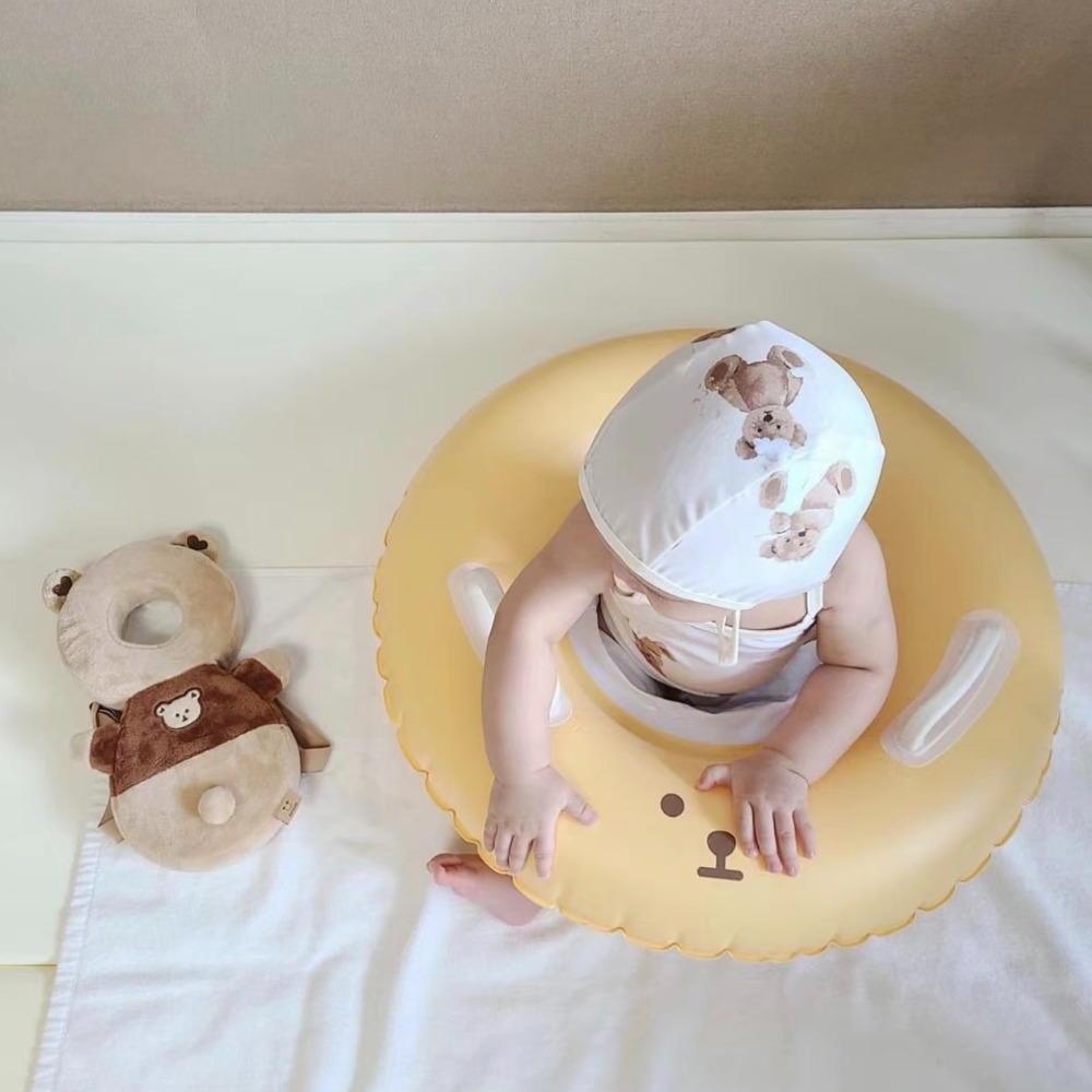 NUEO韓風INS風格 游泳圈可愛小熊造型充氣藍白小熊泳圈-細節圖5