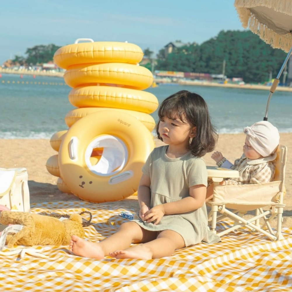 NUEO韓風INS風格 游泳圈可愛小熊造型充氣藍白小熊泳圈-細節圖7