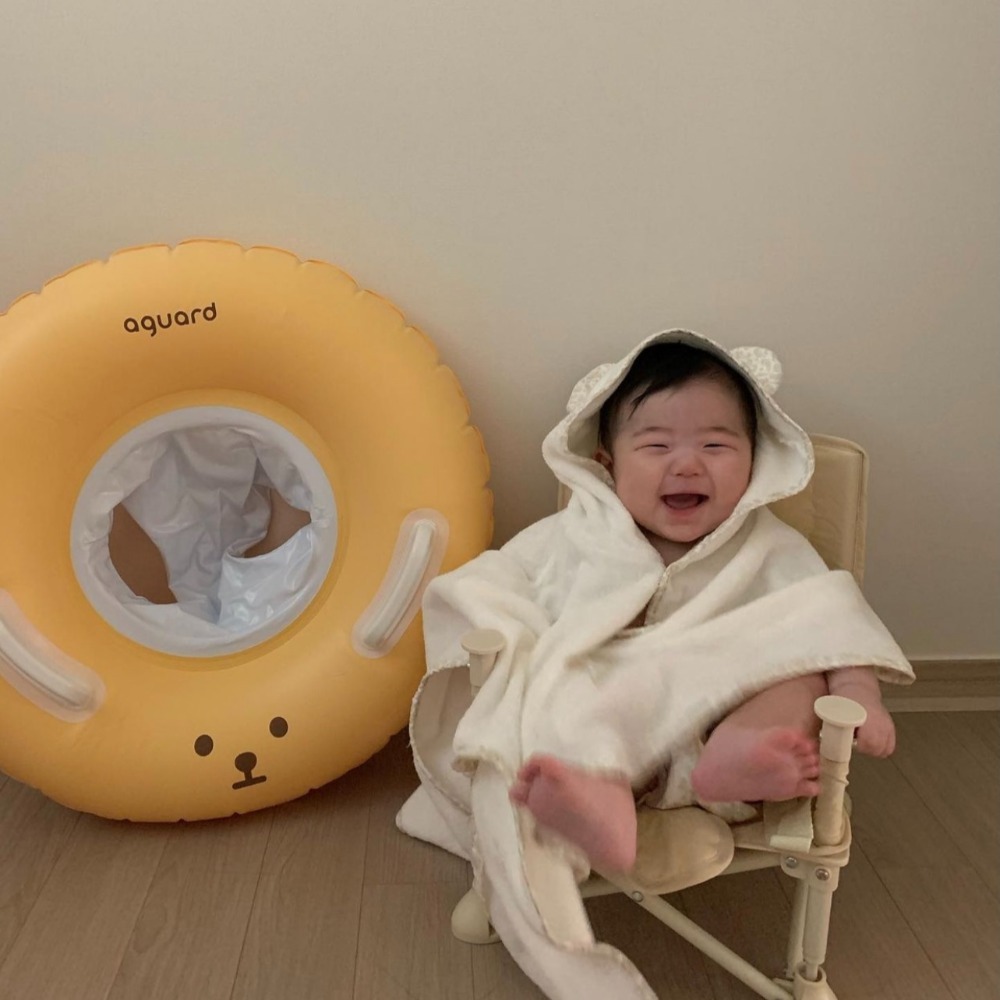 NUEO韓風INS風格 游泳圈可愛小熊造型充氣藍白小熊泳圈-細節圖8