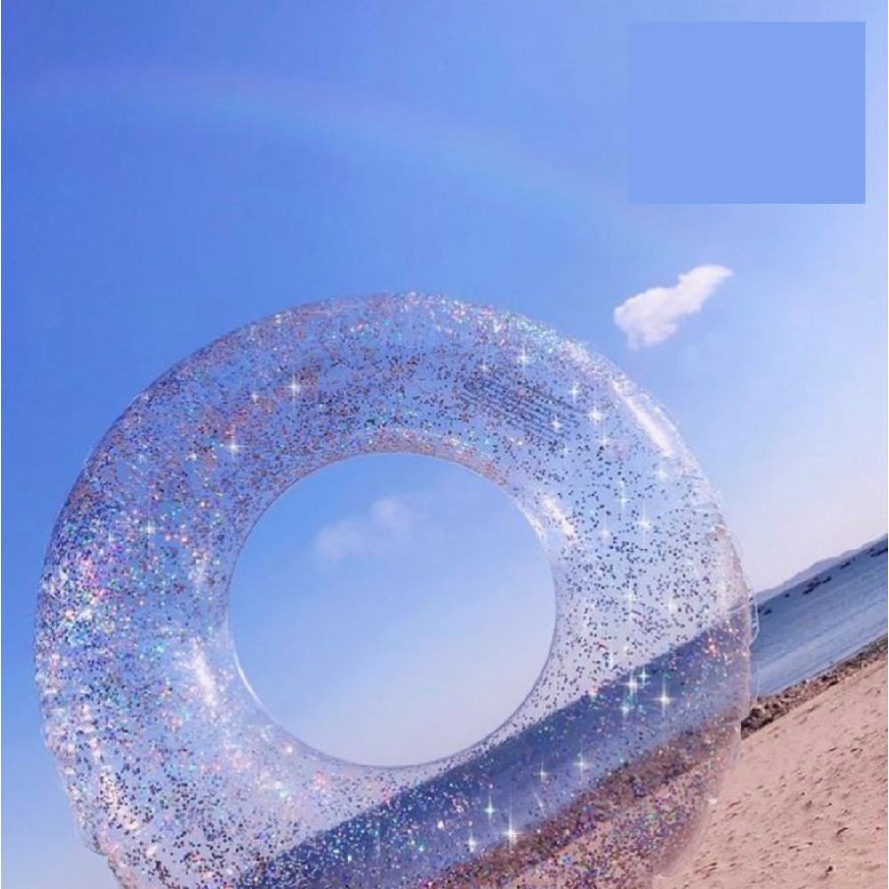 [台灣出貨] 游泳圈 成人加厚泳圈 腋下圈 透明水上玩具充氣大人救生圈 泳圈 新款全透明游泳圈 亮片透明泳圈 時尚金粉-細節圖2
