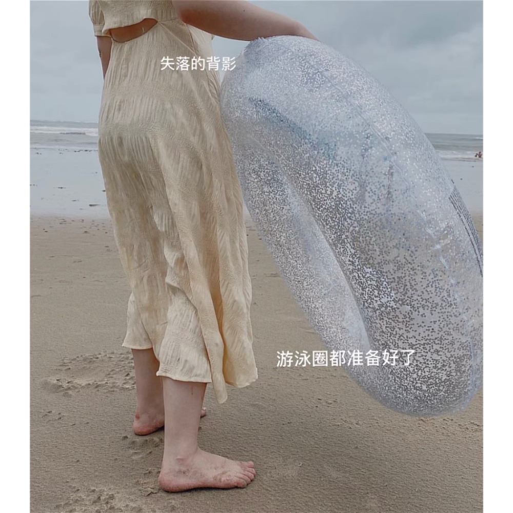 [台灣出貨] 游泳圈 成人加厚泳圈 腋下圈 透明水上玩具充氣大人救生圈 泳圈 新款全透明游泳圈 亮片透明泳圈 時尚金粉-細節圖3