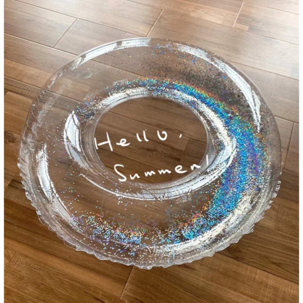 [台灣出貨] 游泳圈 成人加厚泳圈 腋下圈 透明水上玩具充氣大人救生圈 泳圈 新款全透明游泳圈 亮片透明泳圈 時尚金粉-細節圖4